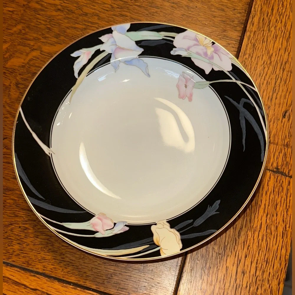 New Vintage Mikasa Charisma Floral Black Pink Porcelain China Dinnerware 2 Bowls